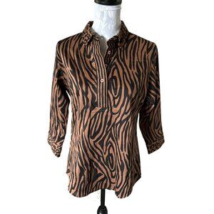 Gretchen Scott Designs Zebra Print Brown Black Womens Top Long Sleeve Medium